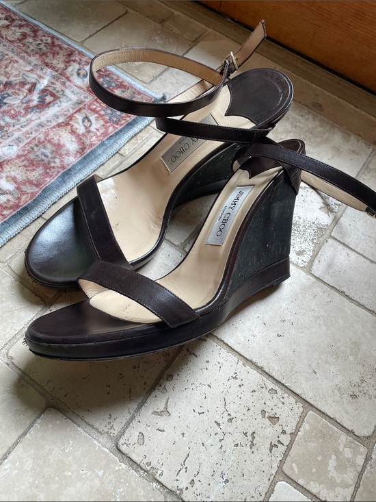 Jimmy Choo Shoes - Jimmy Choo Women's Brown Leather Wedge Sandals with Ankle Strap Authentic 41